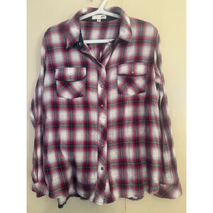 Women's KUT Plaid Button Down Shirt MP Red White